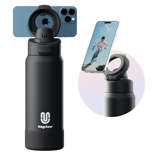 Magcheer Trinkflasche mit Magsafe 1L Wasserflasche mit Handyhalterung Magnet Flasche Hält 24 Stunden kalt Akuumisolierte Auslaufsichere Water Bottle für Sport Fitness(Schwarz) Magcheer Trinkflasche mit Magsafe 1L Wasserflasche mit Handyhalterung Magnet Flasche Hält 24 Stunden kalt Akuumisolierte Auslaufsichere Water Bottle für Sport Fitness(Schwarz) von magcheer