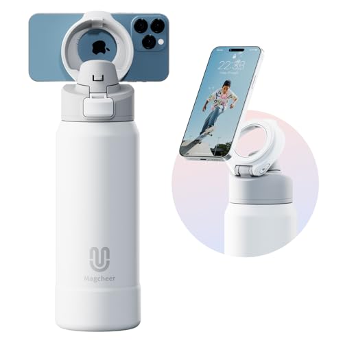 Magcheer Trinkflasche mit Magsafe 1L Wasserflasche mit Handyhalterung Magnet Flasche Hält 24 Stunden kalt Akuumisolierte Auslaufsichere Water Bottle für Sport Fitness(Weiß) Magcheer Trinkflasche mit Magsafe 1L Wasserflasche mit Handyhalterung Magnet Flasche Hält 24 Stunden kalt Akuumisolierte Auslaufsichere Water Bottle für Sport Fitness(Weiß) von magcheer