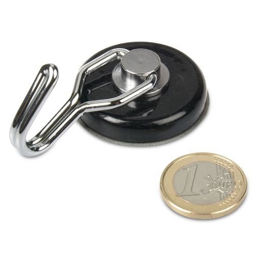 Drehbarer Neodym Magnethaken Ø 38 mm Magnet, schwarz - hält 30 kg, Magnethaken, Deckenhaken, Wandhaken von magnet-shop