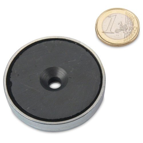 Ferrit Flachgreifer Ø 50,0 x 10,0 mm mit Senkung, hält 18 kg, verzinkter Stahltopf, verwendbar bis 200°C, Magnet Senkbohrung von magnet-shop