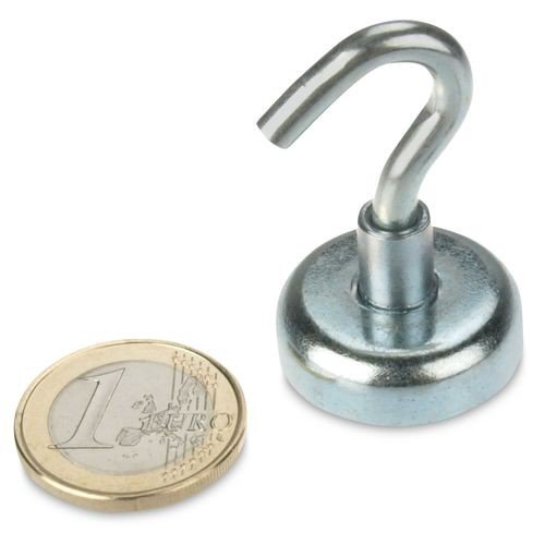 Hakenmagnet Ø 25 mm NEODYM - Zink - hält 22 kg, Magnethaken, Deckenhaken, Wandhaken von magnets4you