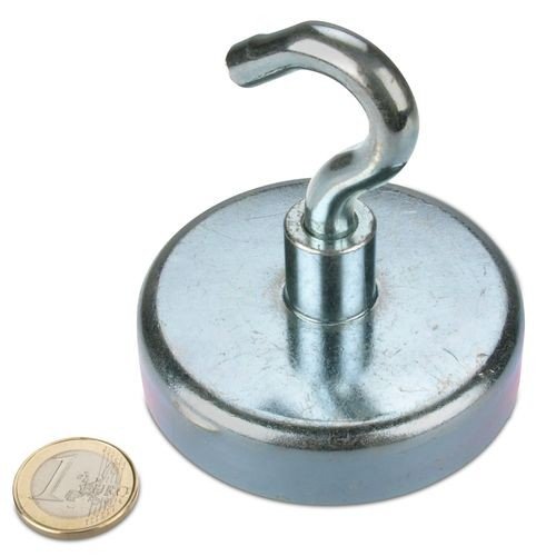 Hakenmagnet Ø 75 mm NEODYM - Zink - hält 160 kg, Magnethaken, Deckenhaken, Wandhaken, extrem starker Magnet, Superhaken, Magnetfischen von magnet-shop