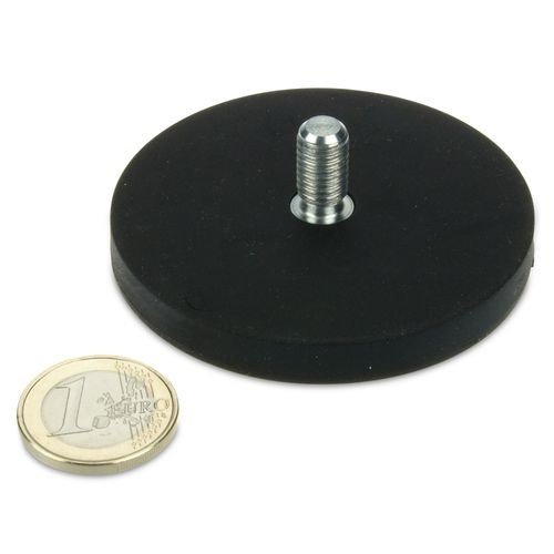 Starkes Magnetsystem Neodym Ø 66 mm gummiert mit Gewinde M8x15 (magnets4you) - hält 25 kg,Gewindezapfen, Außengewinde, starker Halt durch Neodym-Magnete, anschrauben von magnet-shop