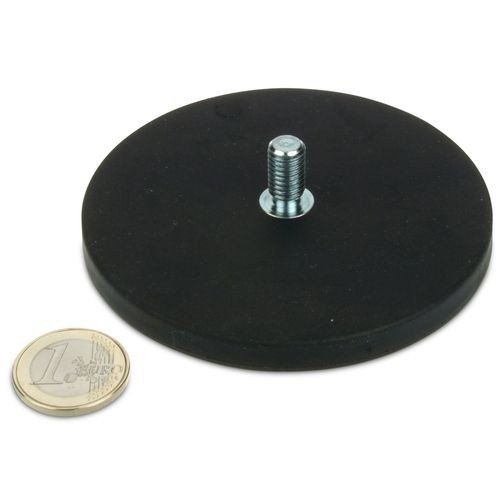 Starkes Magnetsystem Neodym Ø 88 mm gummiert mit Gewinde M8x15 (magnets4you) - hält 55 kg, starker Halt durch Neodym-Magnete und kein Verkratzen durch Gummierung von magnet-shop