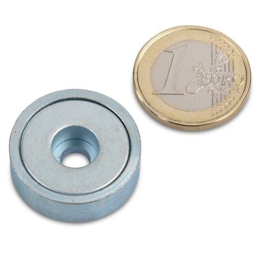 Neodym Flachgreifer (magnets4you) - Ø 25,0 x 8,0 mm mit Bohrung hält 14 kg, Topfmagnet verzinkter Stahltopf, Magnet zum Anschrauben von magnet-shop