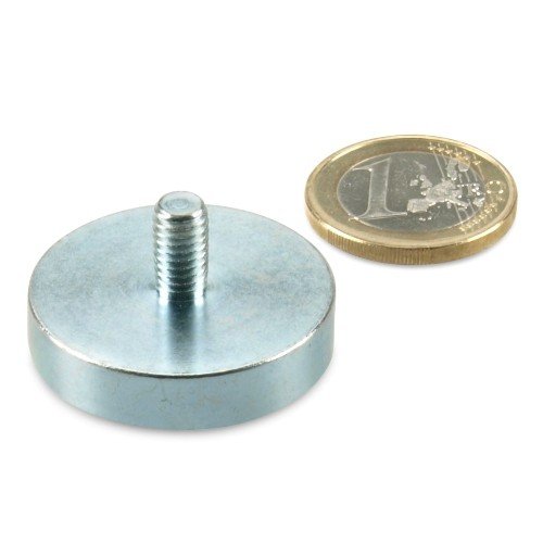 Neodym Flachgreifer (magnets4you) - Ø 32,0 x 7,0 mm, Gewinde M6x10, 22 kg, Topfmagnet NdFeB verzinkter Stahltopf, Magnet mit Außengewinde von magnet-shop