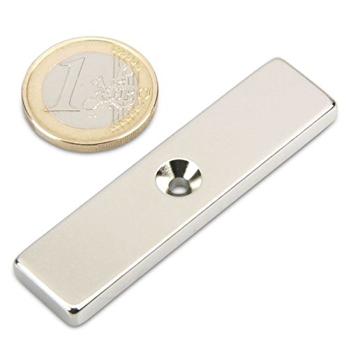 Starker Neodym Quadermagnet 60 x 15 x 5 mm N45 Nickel mit Senkloch Senkbohrung zum anschrauben schraubbar Haltemagnet Powermagnet Magnet Quader von magnet-shop