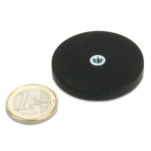 Starkes Magnetsystem Neodym Ø 43 mm gummiert mit Innengewinde M4 (magnets4you) - hält 10 kg, starker Halt durch Neodym-Magnete und kein Verkratzen durch Gummierung von magnet-shop