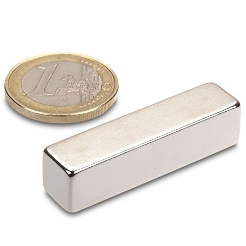 magnet-shop Quadermagnet 40,0 x 10,0 x 10,0 mm N42 Nickel - hält 13,5 kg, Neodym Supermagnet Powermagnet Haftmagnet Rechteckmagnet von magnet-shop