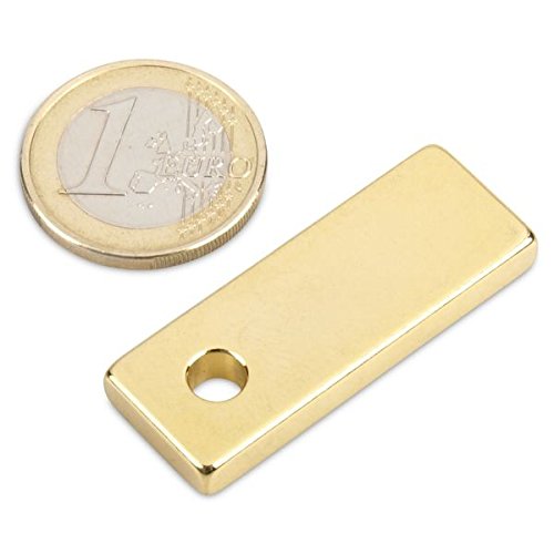 magnet-shop Quadermagnet 40,0 x 15,0 x 5,0 mm N45 Gold - Ø 5 mm Loch, Neodym Supermagnet Powermagnet Haftmagnet Rechteckmagnet von magnet-shop