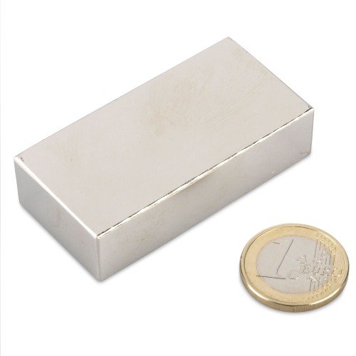 magnet-shop Quadermagnet 60,0 x 30,0 x 15,0 mm N40 Nickel - hält 56 kg, Neodym Supermagnet Powermagnet Haftmagnet Rechteckmagnet von magnet-shop