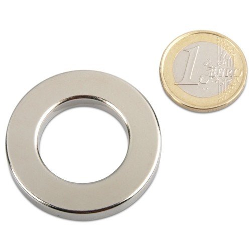 Ringmagnet Ø 40,0 x 23,0 x 6,0 mm (magnets4you) - Magnetring aus N42 Nickel - hält 13,5 kg, Neodym Supermagnet Powermagnet Haftmagnet von magnet-shop