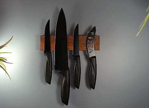 MAGNETISCHE Messerleiste aus Nussbaum, Leistungsstarke magnetische MESSERLEISTE, Messerleisten UMWELTFREUNDLICH hergestellt, HANDMADE für (4 Messer) von magnetPOK