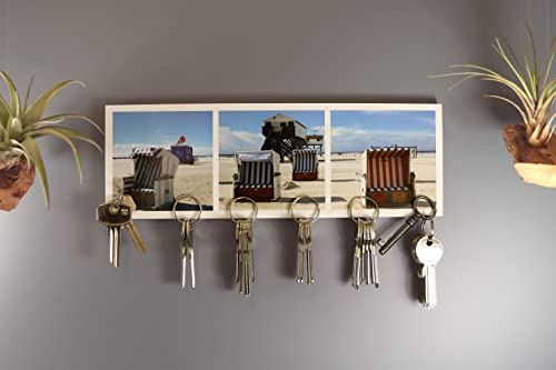 MAGNETISCHES SCHLÜSSELBRETT 10x30cm mit 6 Magneten HANDMADE Schlüsselboard ohne Haken – Magnetboard mit Bild (Strandkörbe) von magnetPOK