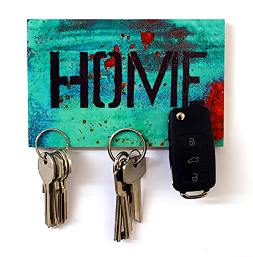 Schlüsselbrett „Home Stencil/Schlüsselbretter als Geburtstagsgeschenk, Schlüsselhalter, Einzugsgeschenk oder zu Weihnachten/personalisierte Geschenke / 10x15cm mit 3 Magneten von magnetPOK