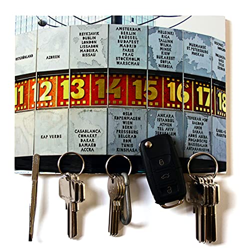 Schlüsselbrett „Weltzeituhr Nah“ / Geschenkidee als Geburtstagsgeschenk, Fotogeschenk, Einzugsgeschenk oder zu Weihnachten/personalisierte Geschenke / 15x20cm mit 5 Magneten von magnetPOK