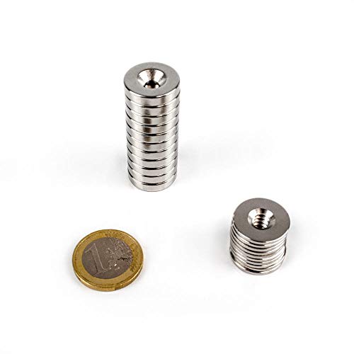 Magnetisches Befestigungsset, Magnetscheiben zum Schrauben mit eisenhaltigen Gegenstücken, Durchmesser 15 bis 50 mm (10 Magnete Durchmesser 15 mm, Magnetkraft 3,3 kg) von magnétiques.fr