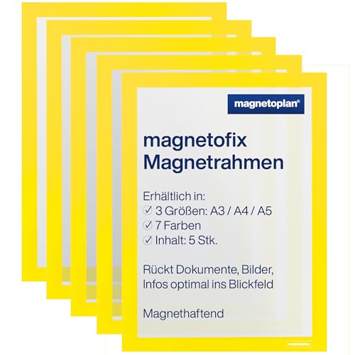 magnetoplan magnetofix Selbstklebender magnetischer A4-Rahmen, 5er-Pack - Magnetischer Dokumentenhalter, wasserfester Rahmen für Beschilderung, klappbarer magnetischer Inforahmen - Gelb magnetoplan magnetofix Selbstklebender magnetischer A4-Rahmen, 5er-Pack - Magnetischer Dokumentenhalter, wasserfester Rahmen für Beschilderung, klappbarer magnetischer Inforahmen - Gelb von magnetoplan