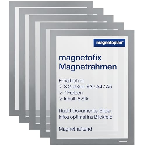 magnetoplan 1130401 magnetofix Magnetrahmen 5 Stück, A3, grau von magnetoplan