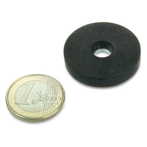 magnets4you - Magnetsystem gummiert mit Bohrung | Ø 31 mm | Haftkraft ca. 7,5 kg | starker Halt durch Neodym-Magnete und kein Verkratzen durch Gummierung von magnets4you