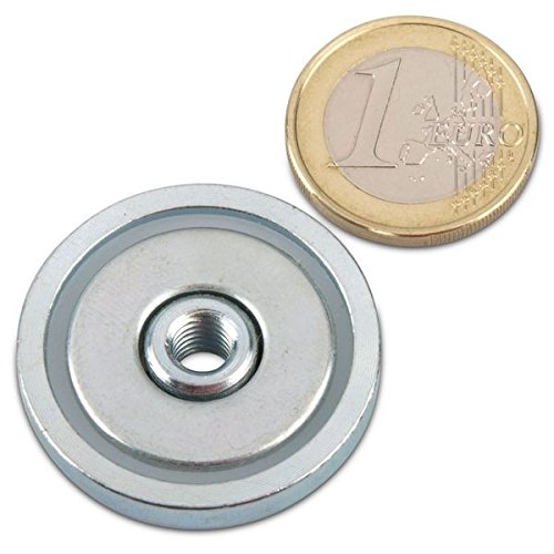 Neodym Flachgreifer (magnets4you) - Ø 32,0 x 7,0 mm, Innengewinde M6, 26 kg, Topfmagnet verzinkter Stahltopf, Magnet zum Anschrauben, Werkstattmagnet Industriemagnet von magnets4you