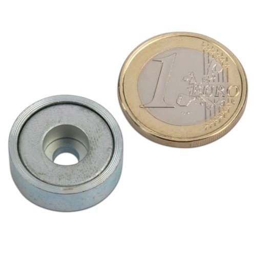 magnets4you Neodym Flachgreifer Ø 20,0 x 7,0 mm mit Bohrung hält 6 kg, Topfmagnet verzinkter Stahltopf, Magnet zum Anschrauben von magnets4you