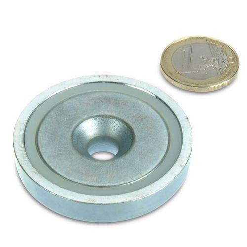 magnets4you Neodym Flachgreifer Ø 48,0 x 11,5 mm mit Senkung hält 87 kg, Topfmagnet verzinkter Stahltopf, Magnet mit Senkbohrung zum Anschrauben, Werkstattmagnet von magnets4you