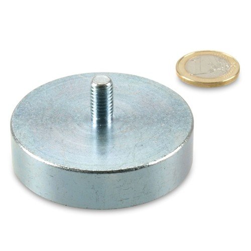 magnets4you Neodym Flachgreifer Ø 60,0 x 15,0 mm, Gewinde M8x15, 113 kg, Topfmagnet NdFeB verzinkter Stahltopf, Magnet mit Außengewinde von magnets4you