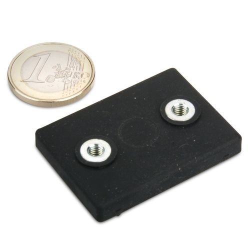 magnets4you Starkes Magnetsystem Neodym 43x31 mm gummiert mit 2 Innengewinde M4 hält 14 kg, starker Halt durch Neodym-Magnete und kein Verkratzen durch Gummierung von magnets4you