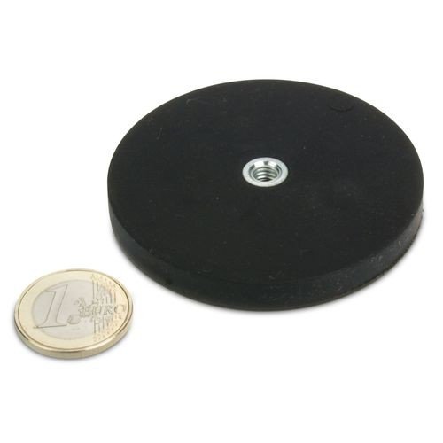 magnets4you Starkes Magnetsystem Neodym Ø 66 mm gummiert mit Innengewinde M6 hält 25 kg, starker Halt durch Neodym-Magnete und kein Verkratzen durch Gummierung von magnets4you