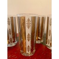 Georges Briard Barware High Ball Gläser Gold Und Weiß Set Von Seven von magpiesvintageflea