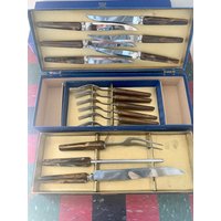 Sheffield 16 Teiliges Edelstahl Besteck Set Bakelit Griffe von magpiesvintageflea