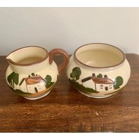 Vintage Mottoware Torquay Keramik Milchkännchen Zuckerdose von magpiesvintageflea