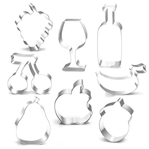 Ausstechformen-Set aus Edelstahl, 8-teilig, Motiv: Birne, Apfel, Erdbeere, Kirsche, Banane, Traube, Weinflasche, Weinglas von magpross