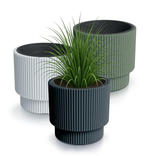 Blumentopf Outdoor Gerillt - Rippen-Design Blumentopf Gross Innen - Stilvolle Blumentöpfe Für Aussen, Rillen Design, Wetterfest und Robust, Ideal für Garten und Terrasse (Anthrazit, 400) von magubo
