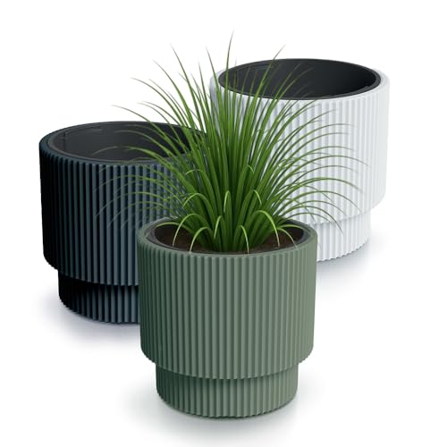 Blumentopf Outdoor Gerillt - Rippen-Design Blumentopf Gross Innen - Stilvolle Blumentöpfe Für Aussen, Rillen Design, Wetterfest und Robust, Ideal für Garten und Terrasse (Grün, 300) von magubo