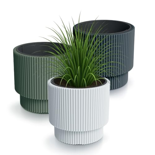 Blumentopf Outdoor Gerillt - Rippen-Design Blumentopf Gross Innen - Stilvolle Blumentöpfe Für Aussen, Rillen Design, Wetterfest und Robust, Ideal für Garten und Terrasse (Weiß, 400) von magubo