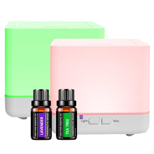 300 ml ätherisches Öl Diffusor x2 Pack mit 2 ätherischen Ölen Weiß Süßer Luftbefeuchter mit Cool Mist, Auto Off, 7-Colors Night Lignts 3 in 1 Tragbarer Aroma-Diffusor für Zimmer (2JY02) von Maiborna