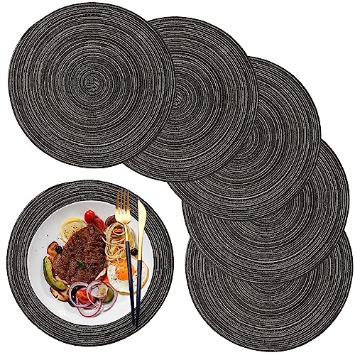 maifey Tischset/Platzset,Rund gewebte Tischsets,Rund Baumwolle Platzsets Abwaschbar,6 Stück, 36cm, für Küche Speisetisch, Party Dekor, Grau von maifey