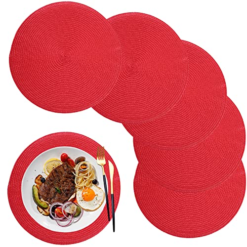 maifey Platzset Rund Rot Abwaschbar, Tischsets Abwaschbar Hitzebeständig Platzdeckchen für Hochzeit, Weihnachten, Fest, Küche(Rot, 32cm) von maifey