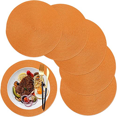 maifey Platzsets Rund Abwaschbar, 32cm, Runde Tischsets 6er set, Abwaschbar Platzdeckchen Hitzebeständig Tischuntersetzer für küche Speisetisch Hotel,Einweihungsparty, Hochzeitsfeier（Orange,32cm） von maifey