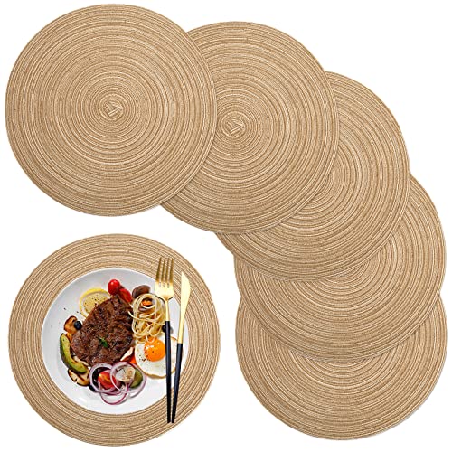 maifey Tischset/Platzset,Rund gewebte Tischsets,Rund Baumwolle Platzsets Abwaschbar,6 Stück, 36cm, für Küche Speisetisch, Party Dekor(Kaffeefarbe) von maifey