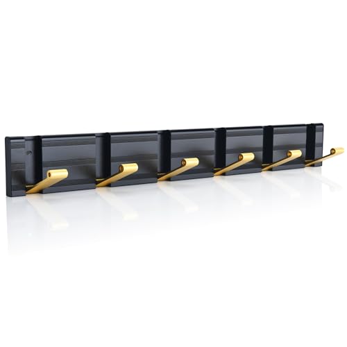 maifey Garderobenhaken Wand mit 6 Klappbar Hakens, Schwarz Gold Moderne Garderobenleiste, Hochwertiges Aluminium Material, Garderobe Hakenleiste zum Aufhängen von Handtüchern Kleidung Hut Schlüssel von maifey