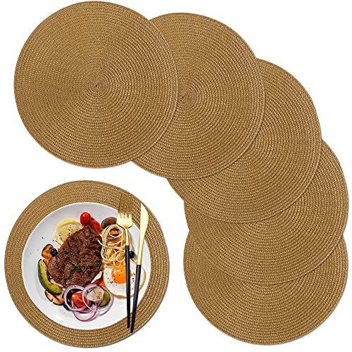 maifey Platzset/Tischset Rund Tischsets Abwaschbar Platzset Abwischbar 6 Stück, für küche Speisetisch Hotel, Einweihungsparty, Hochzeitsfeier(Khaki, 32cm) von maifey