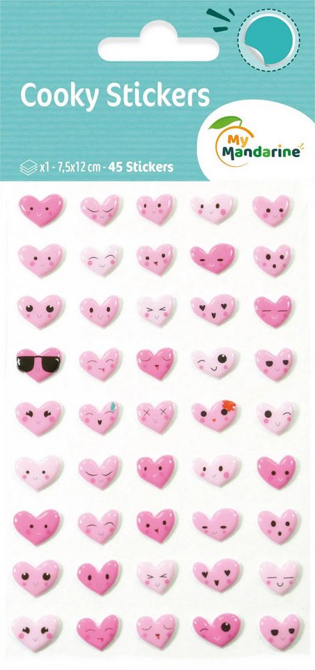 maildor Sticker 10x Cooky, 1 Stickerbogen 7,5x12cm, Emoticons Herzen Mehrfarbig CY057O, My Mandarine von maildor