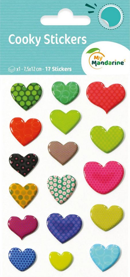 maildor Sticker 10x Cooky, 1 Stickerbogen 7,5x12cm Gemusterte Herzen Mehrfarbig CY001O, My Mandarine von maildor