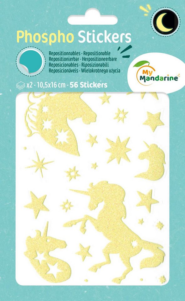 maildor Sticker 10x Phospho' Stick, 2 Stickerbogen 10,5x16cm Einhörner Neongelb AE079O, My Mandarine von maildor
