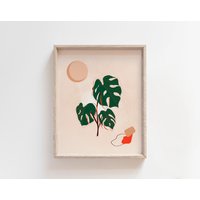 Mid Century Pflanze Kunstdruck 8 X 10 Monstera Deliciosa Schweizer Käse Illustration Retro Modern von mailelani