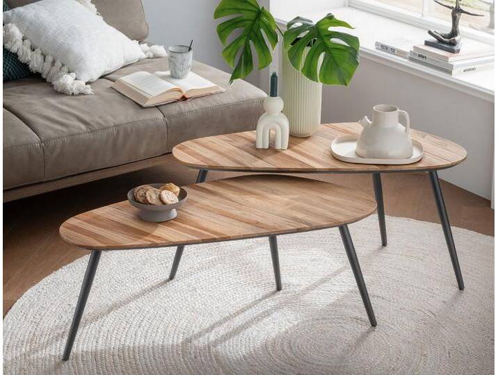 2er-Set Couchtisch 'Male' Teakholz & Metall schwarz 2er-Set Couchtisch 'Male' Teakholz & Metall schwarz von main-möbel