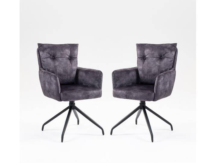 2er-Set Drehstuhl Esszimmerstuhl 'Allegro' Stoff schwarz & Metall schwarz von main-möbel